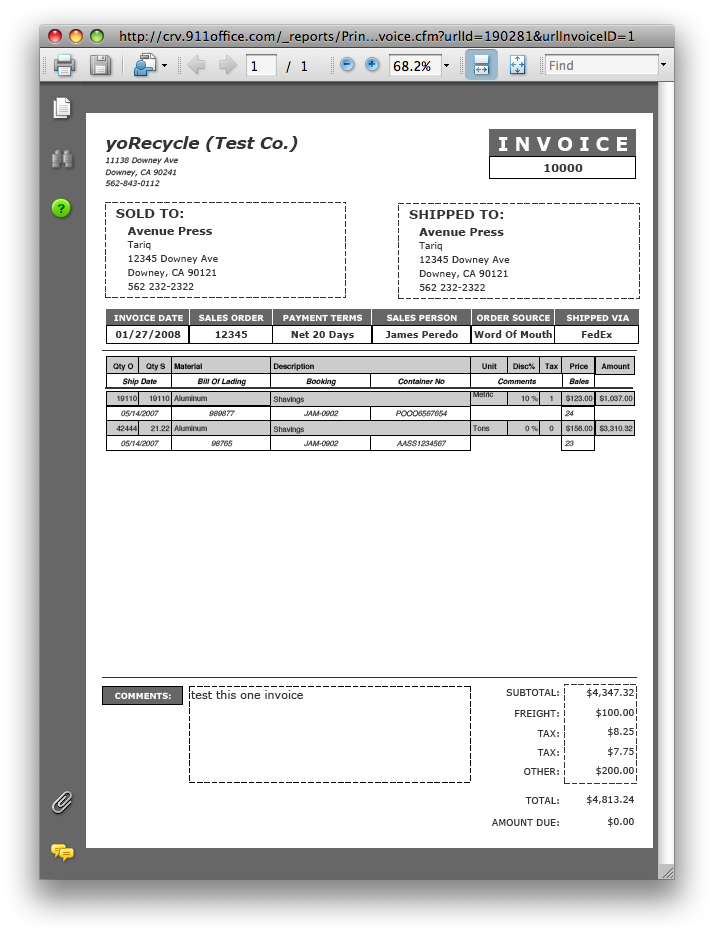 Invoicing Recycling Invoice